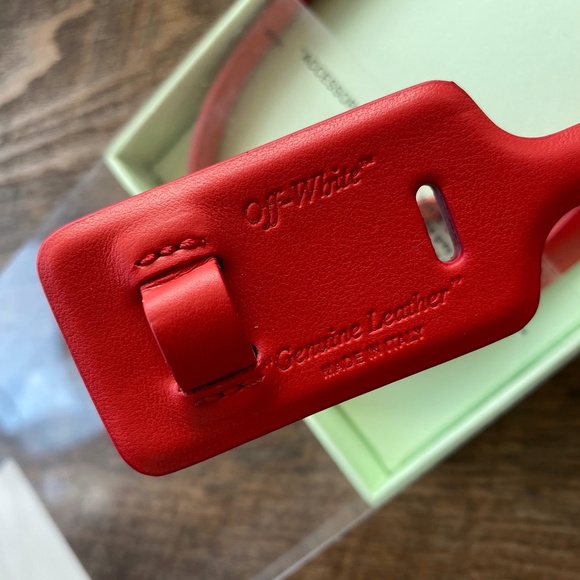 New Off White Red Leather Zip Tie Belt